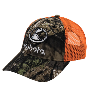 Classic Kubota logo on Realtree Camo front panel with safety orange mesh back cap