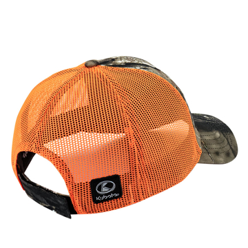 Classic Kubota logo on Realtree Camo front panel with safety orange mesh back cap
