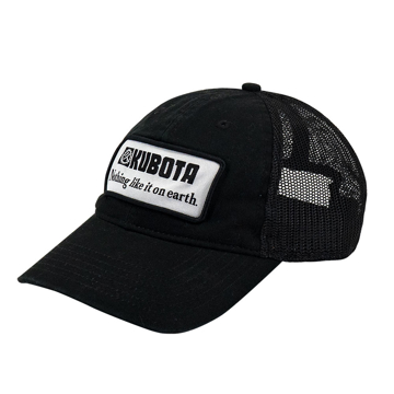 Retro Kubota logo on all black cotton and mesh cap