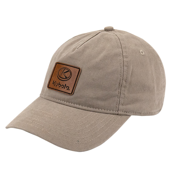 Solid tan cap with leather patch on front panel.