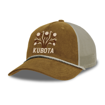 Canvas Corduroy hat with Tan Mesh with rope details and Kubota embroidery decoration