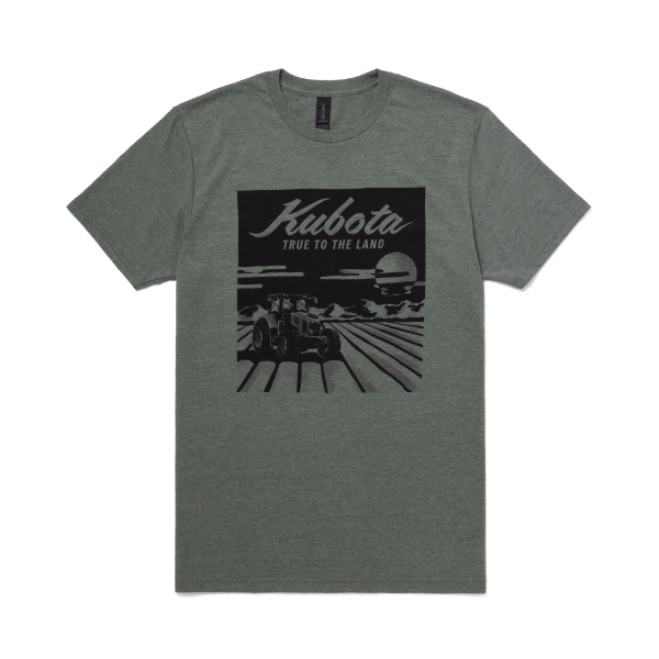 Military Green Kubota Graphic Tee with a field Kubota Design