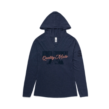 Ladies Complete Serenity Hooded Pullover with Kubota Equipment graphic printed on the front