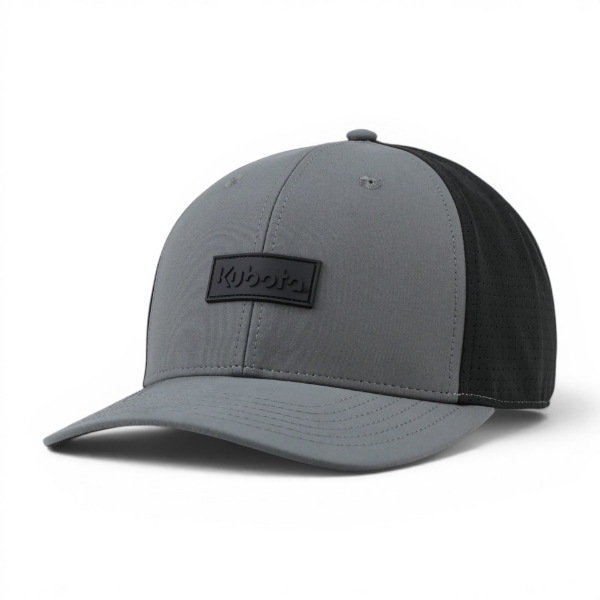 Titanium Trek Cap in titanium gray and black with black Kubota rubber patch logo