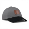 Angled view of the Shadow Luxe Leather Cap featuring a brown embossed leather Kubota patch